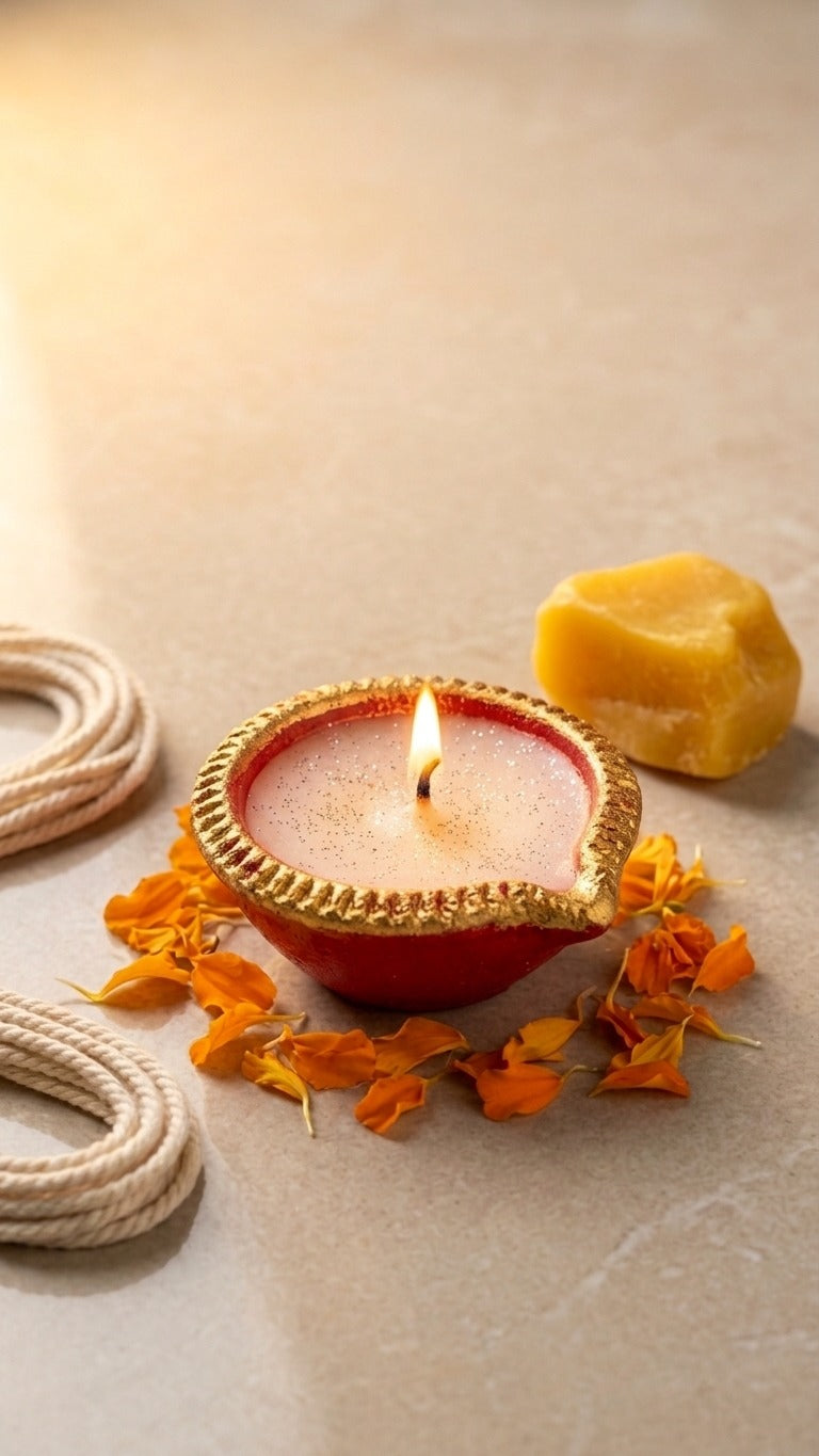Handcrafted Red & Gold Diwali Clay Diyas (Pack of 9)
