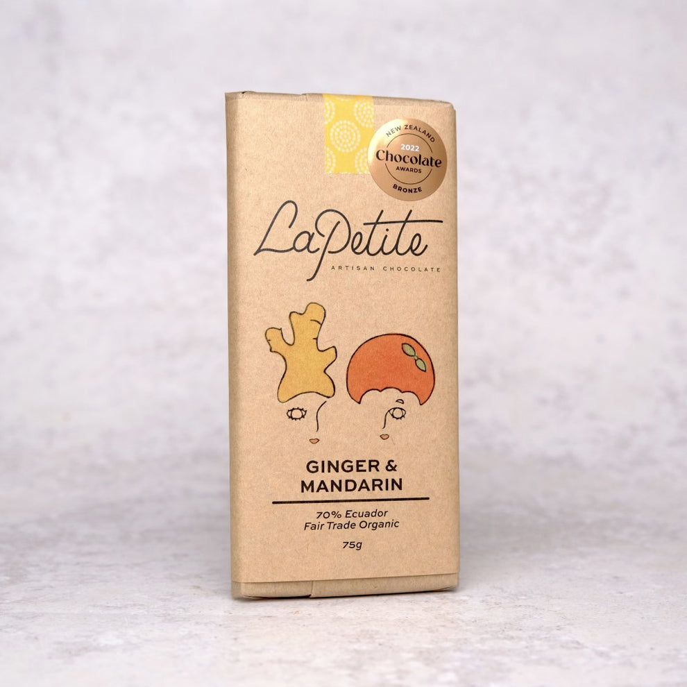 Ginger & Mandarin Dark Chocolate
70% Ecuador
